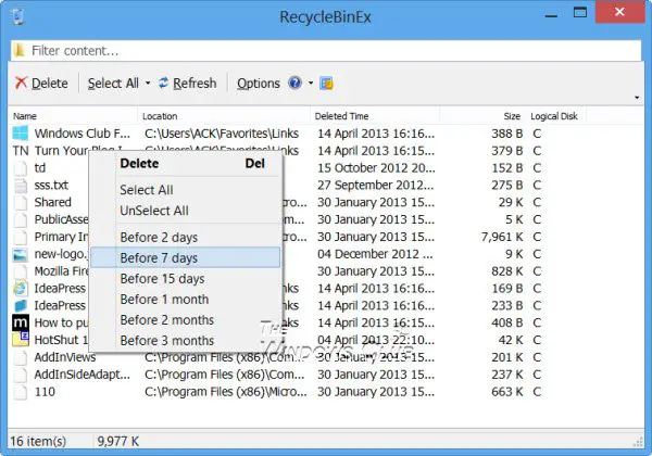 Windows 用ごみ箱マネージャー: RecycleBinEx および BinManager