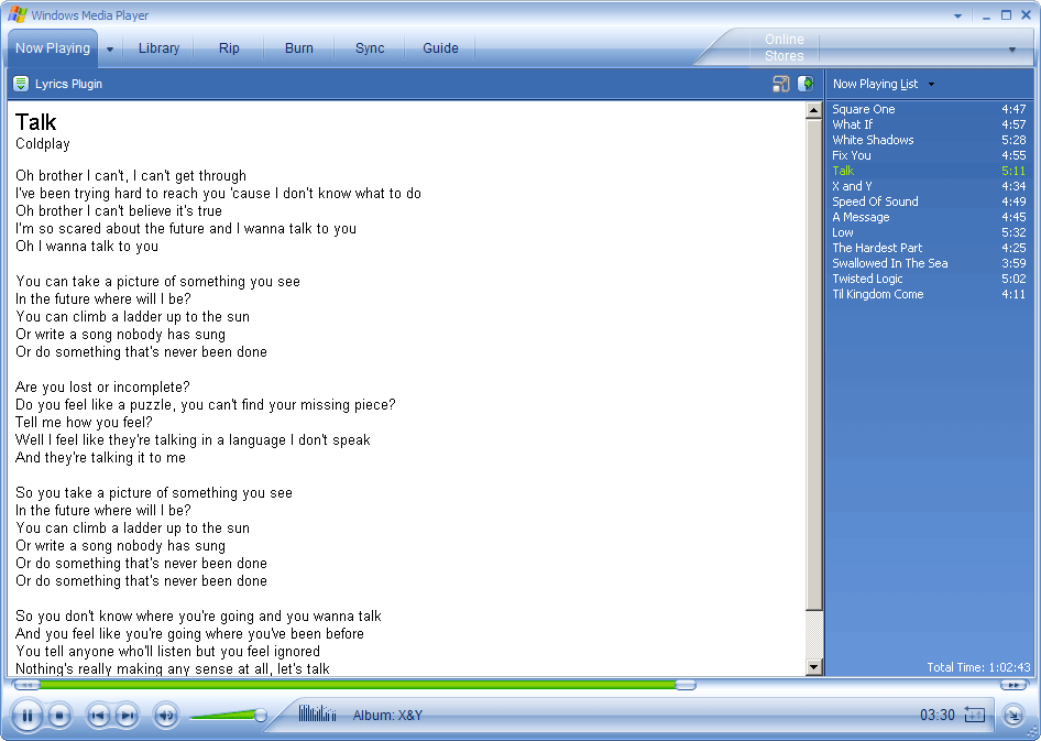 Windows Media Player で再生中に曲の歌詞を確認できます