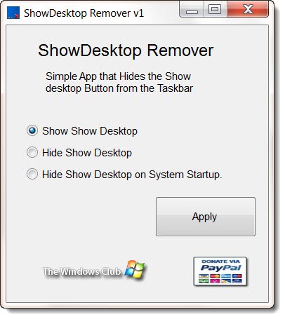 ShowDesktop Remover を使用して「デスクトップの表示」ボタンを削除および復元する