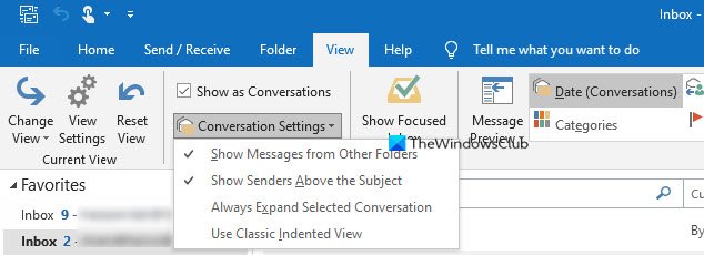 Outlook で会話ビューを有効、無効、使用する方法