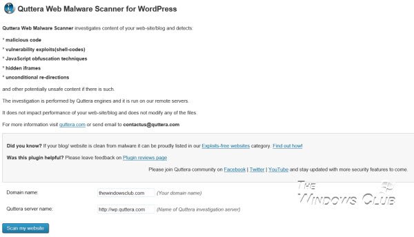 無料の Quttera Web Malware Scanner を使用して WordPress ブログをスキャンします