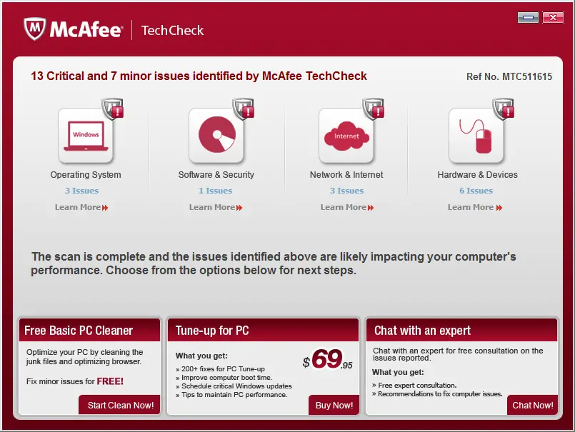 McAfee TechCheck は PC の問題を無料でスキャンします