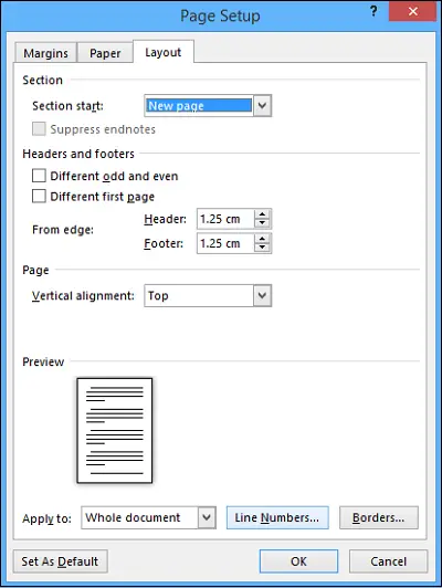 Add line numbers in Word