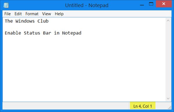 Enable Status Bar in Notepad