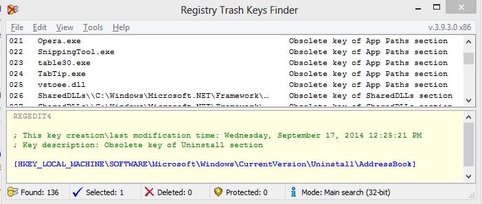 TrashReg は古い Trialware レジストリ キーも削除します