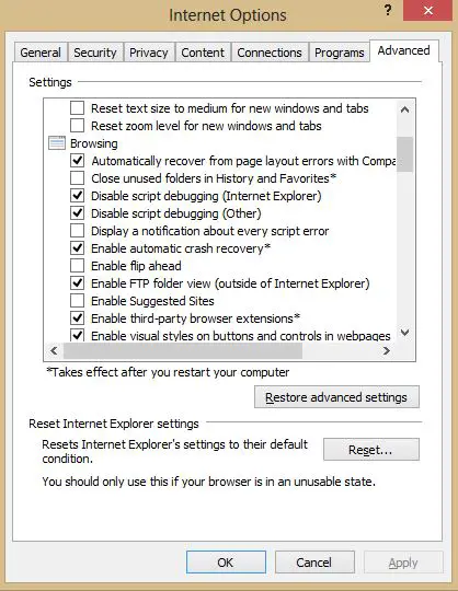 internet explorer rivacy settings