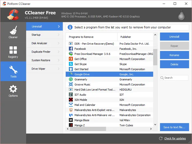 CCleaner を使用して Windows ストア アプリをアンインストールする方法