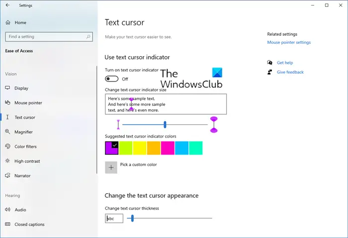 Windows 11/10でマウスカーソルの太さを変更する