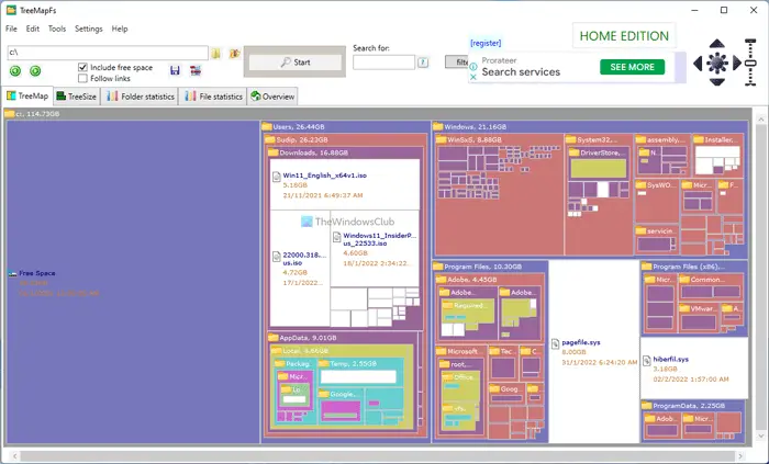 TreeMapFs Windows 11/10 用の無料ディスク アナライザー ソフトウェア