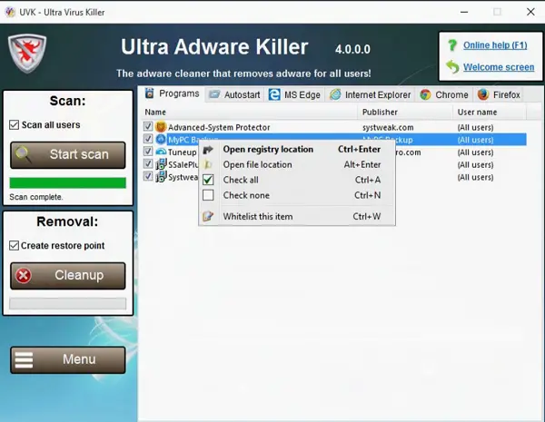 Ultra Virus Killer は、Windows PC 用のマルウェア対策ツールキットです。