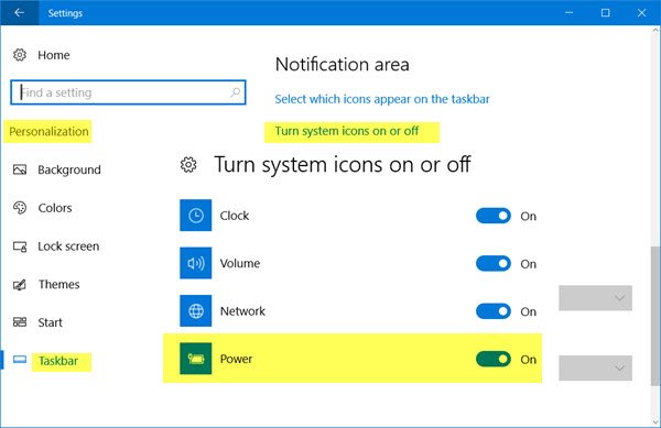 タスクバーにバッテリーアイコンがありません。 Windows 11/10 で電源ボタンの設定がグレー表示される