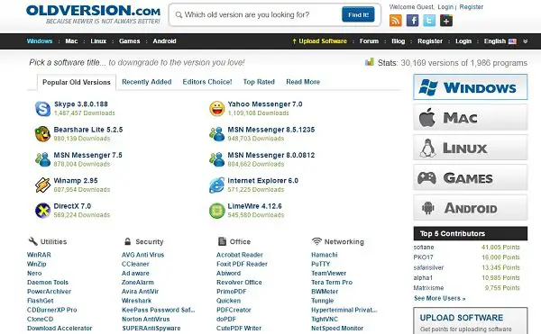 Windows PC用の旧バージョンのソフトウェアをダウンロードできるWebサイトのリスト