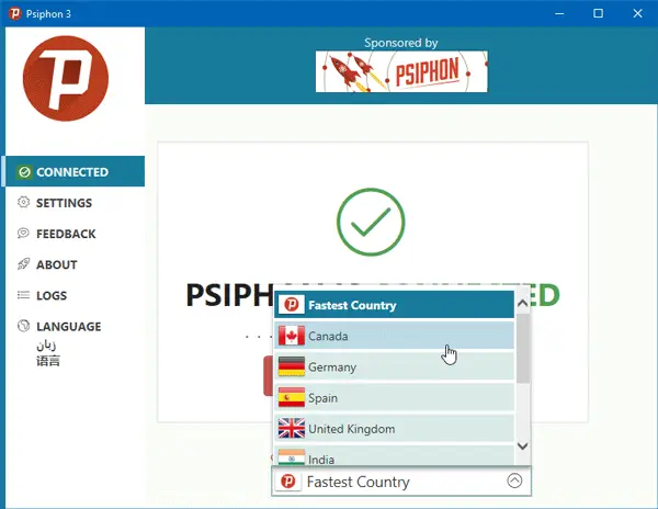 Psiphon for Windows を使用すると、ブロックを解除してブロックされた Web サイトにアクセスできます