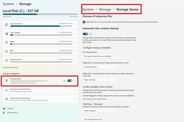 Configure Storage Sense Windows