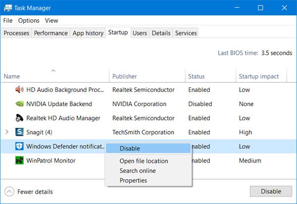 Windows 11/10 タスクバーの Windows セキュリティ センター アイコンを非表示または無効にする