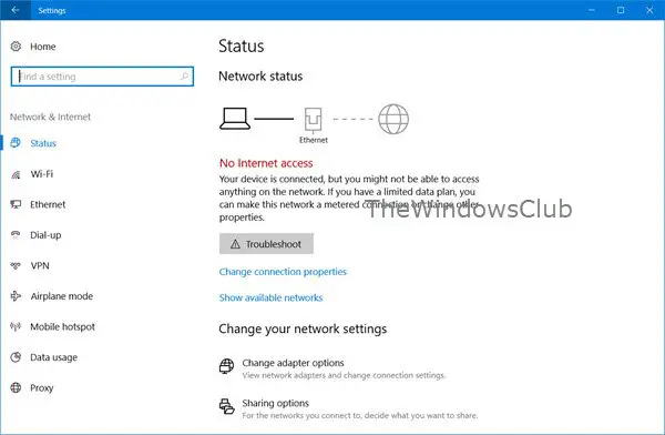 No internet access in Windows 10