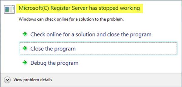 Microsoft Register Server が Windows 11/10 で動作を停止しました