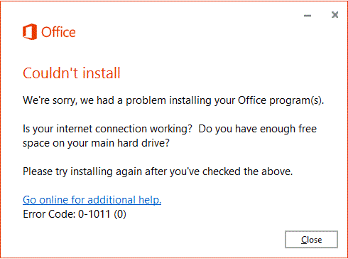 Office はエラー コード 0-1011、30088-1015、30183-1011、または 0-1005 をインストールできませんでした