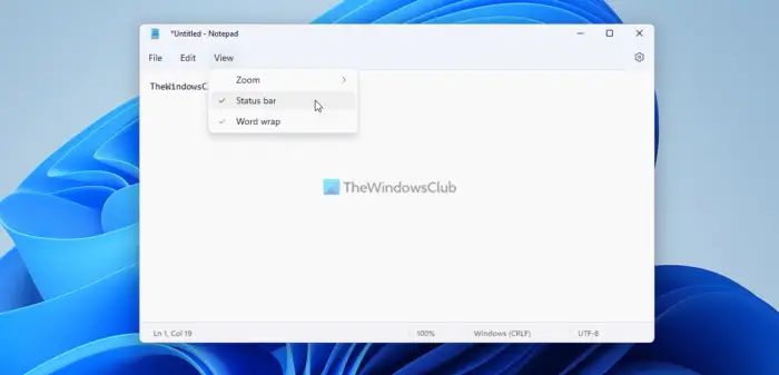 How to enable Status Bar in Notepad on Windows 11/10