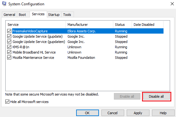 Disable non-Microsoft services