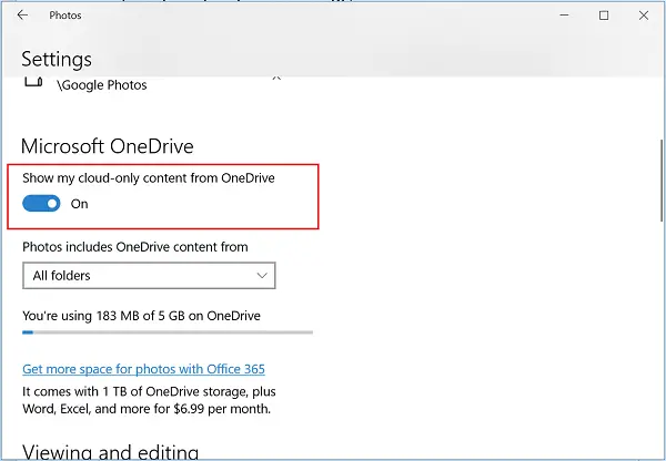 写真アプリのプライベート フォルダーにある OneDrive 画像と写真を表示または非表示にする