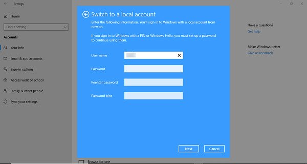 Windows 11/10 でローカル ユーザー アカウントを設定するときにセキュリティの質問を削除またはスキップする