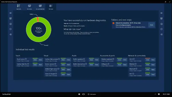 Surface Hub ハードウェア診断ツールを使用してデバイス アカウントをテストする