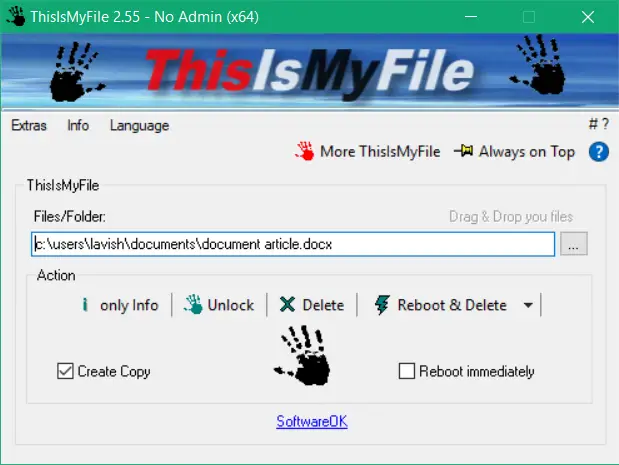 ThisIsMyFile を使用して、Windows 上のロックまたは保護されたファイルのブロックを解除または削除します