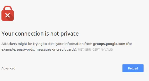 Google Chrome での NET::ERR_CERT_INVALID エラー