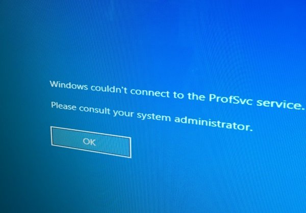 Windows が ProfSVC サービスに接続できませんでした