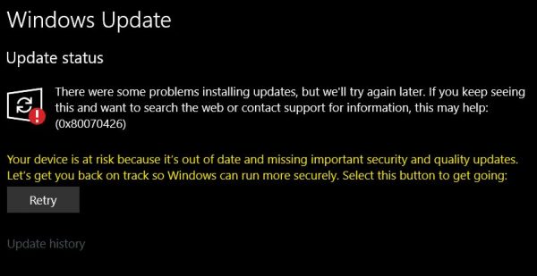 Microsoft StoreとWindows Updateのエラー0x80070426を修正