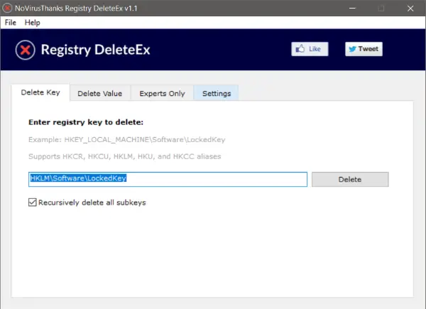 Windows PC用のRegistry DeleteExを使用して、ロックされたレジストリキーを削除します