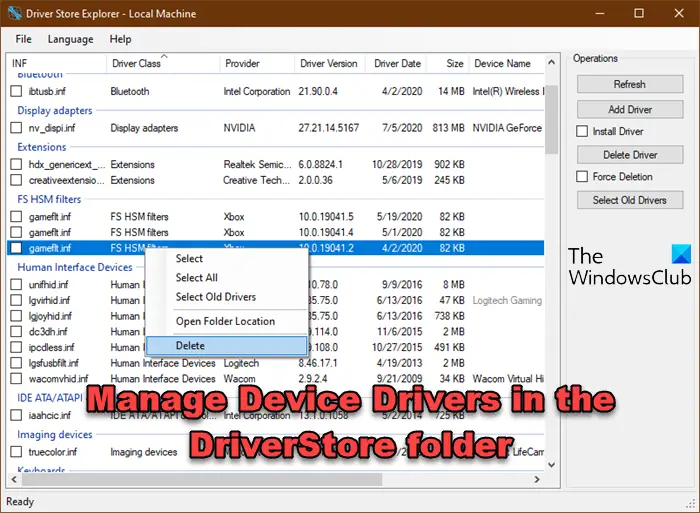 Driver Store Explorer を使用して DriverStore フォルダー内のデバイス ドライバーを管理する