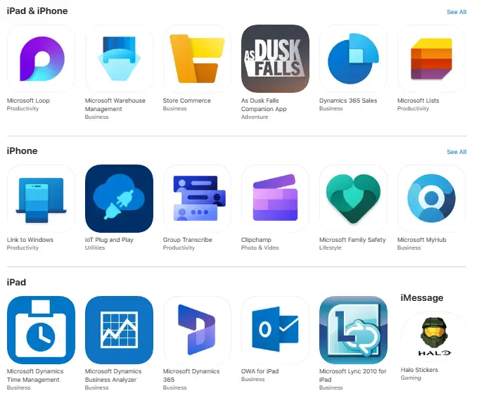 Microsoft の iPhone アプリのリスト