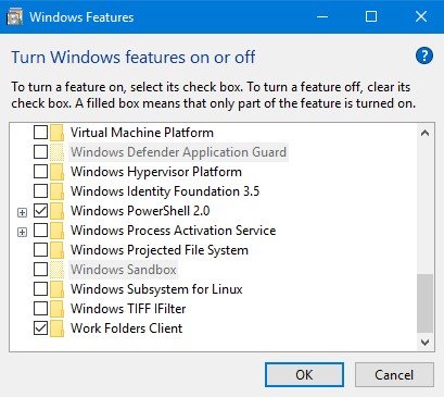 Windows サンドボックス項目がグレー表示またはグレー表示される