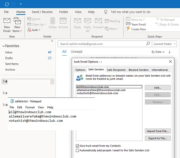 Outlook の差出人セーフ リストにユーザーを追加する方法