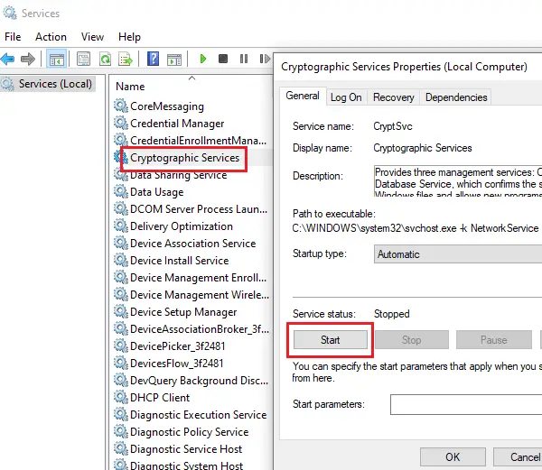 Start Cryptographic services