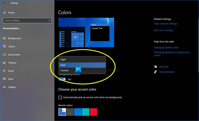 Windows 10でダークモードまたはテーマをオンまたは有効にする方法