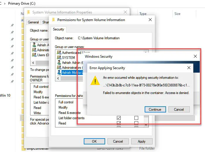 Error applying security permissions