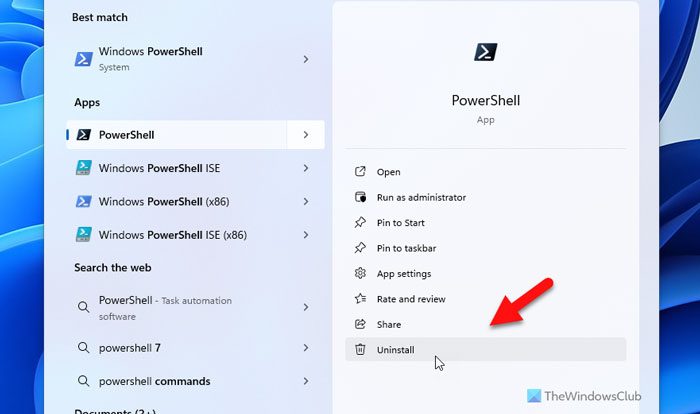 Windows 11/10でPowerShellをアンインストールする方法