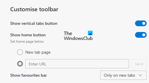 Edge ブラウザのツールバーの垂直タブ ボタンを追加または削除する