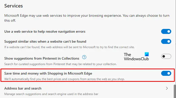 Microsoft Edge でオンライン ショッピング機能を有効または無効にする方法