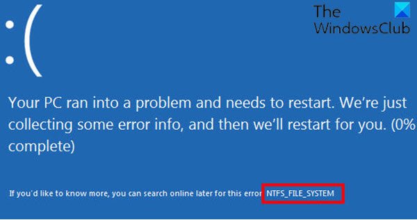 Windows 11/10でのNTFSファイルシステムのブルースクリーンエラーを修正