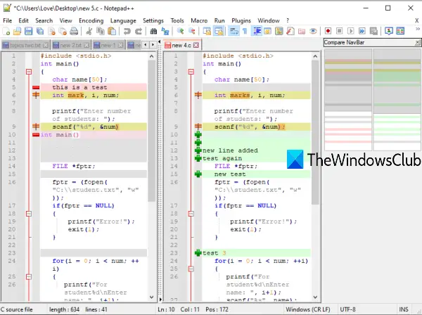 Notepad++ で 2 つのファイルを比較する方法