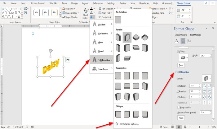 Microsoft Office のワードアートにテキスト効果を追加する方法