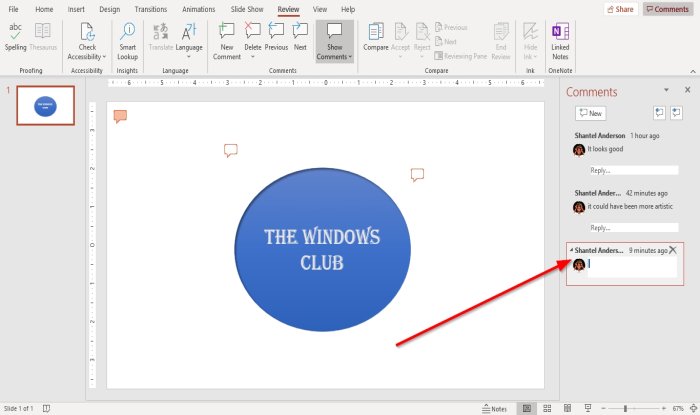 PowerPoint のコメントを追加、変更、表示、非表示、または削除する方法