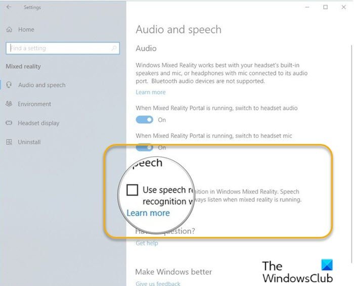 Windows 10 の Windows Mixed Reality で音声認識の使用をオンまたはオフにする方法