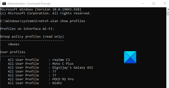 View Wi-Fi network Profiles Stored on Windows 10