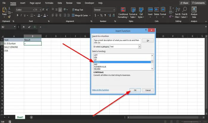 ExcelでLower関数とUpper関数を使用してテキストの大文字と小文字を変更する方法