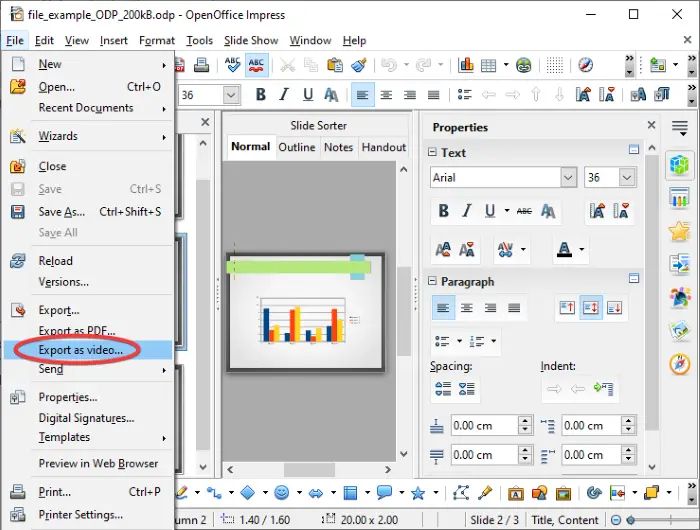 OpenOffice で OpenDocument プレゼンテーションをビデオに変換する方法